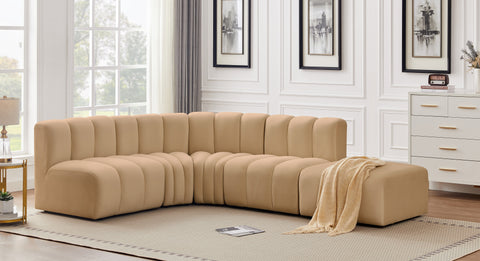 Briar 127 Camel Velvet Upholstered Modular Sectional, 5-Piece