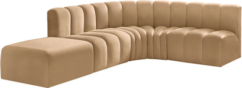 Briar 127 Camel Velvet Upholstered Modular Sectional, 5-Piece