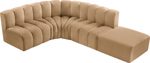 Briar 127 Camel Velvet Upholstered Modular Sectional, 5-Piece