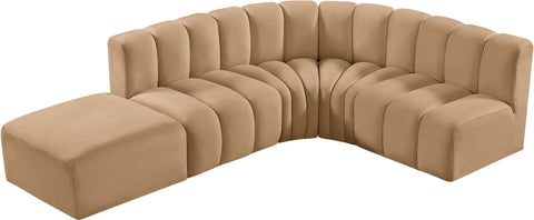 Briar 127 Camel Velvet Upholstered Modular Sectional, 5-Piece