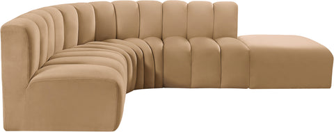 Briar 127 Camel Velvet Upholstered Modular Sectional, 5-Piece