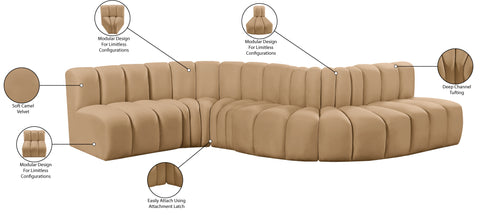Briar 145 Camel Velvet Upholstered Modular Sectional , 6-Piece (Style 1)