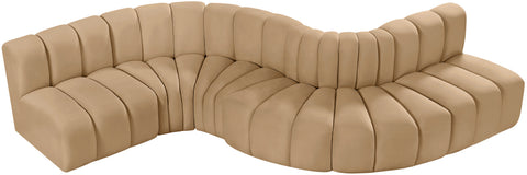 Briar 145 Camel Velvet Upholstered Modular Sectional , 6-Piece (Style 1)