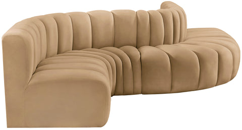 Briar 145 Camel Velvet Upholstered Modular Sectional , 6-Piece (Style 1)