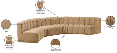 Briar 151 Camel Velvet Upholstered Modular Sectional, 6-Piece
