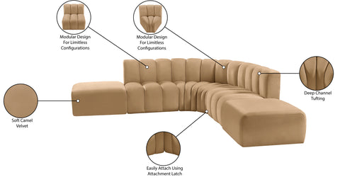 Briar 146 Camel Velvet Upholstered Modular Sectional, 6-Piece