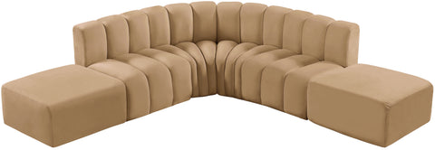 Briar 146 Camel Velvet Upholstered Modular Sectional, 6-Piece