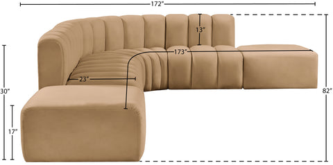 Briar 172 Camel Velvet Upholstered Modular Sectional, 7-Piece