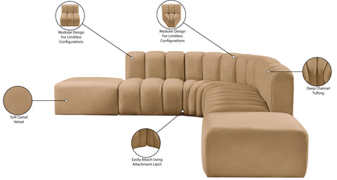 Briar 172 Camel Velvet Upholstered Modular Sectional, 7-Piece