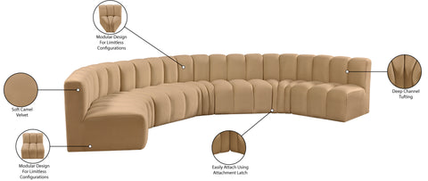 Briar 162 Camel Velvet Upholstered Modular Sectional, 7-Piece