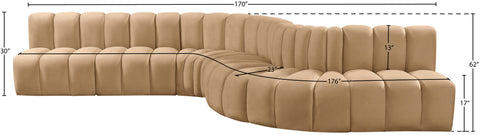 Briar 170 Camel Velvet Upholstered Modular Sectional, 7-Piece