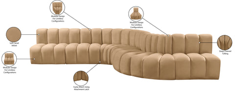 Briar 170 Camel Velvet Upholstered Modular Sectional, 7-Piece
