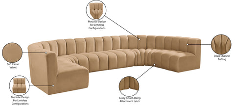 Briar 150 Camel Velvet Upholstered Modular Sectional, 8-Piece