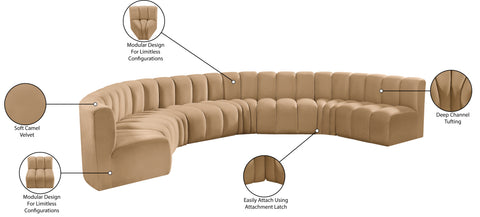 Briar 162 Camel Velvet Upholstered Modular Sectional, 8-Piece