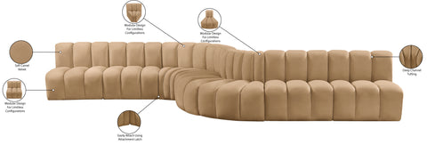 Briar 197 Camel Velvet Upholstered Modular Sectional, 8-Piece