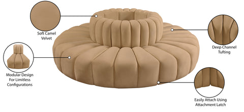 Briar 90 Camel Velvet Upholstered Modular Sectional, 8-Piece