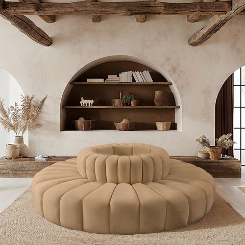 Briar 90 Camel Velvet Upholstered Modular Sectional, 8-Piece