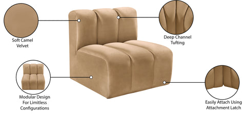 Briar Camel Velvet Upholstered Modular Straight Chair, 1 Piece