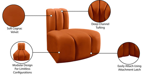 Briar Cognac Velvet Upholstered Modular Reverse Corner Chair, 1 Piece