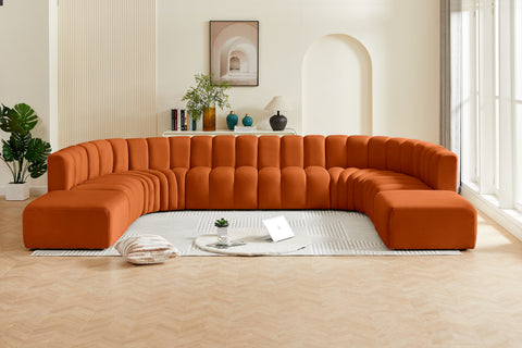 Briar Cognac 161 Velvet Upholstered Modular Sectional, 10-Piece