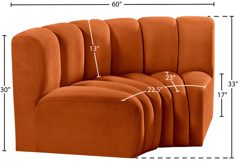 Briar Cognac 60 Velvet Upholstered Modular Sectional , 2-Piece (Style 2)