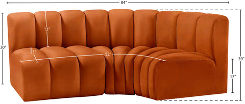 Briar Cognac 84 Velvet Upholstered Modular Sectional, 3-Piece