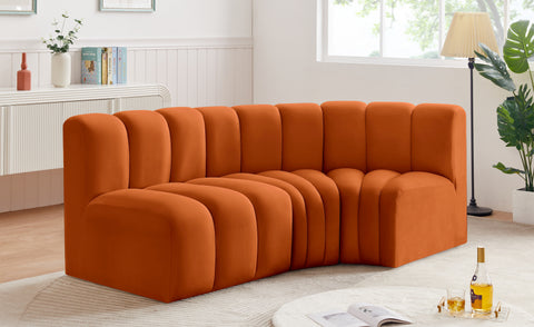 Briar Cognac 84 Velvet Upholstered Modular Sectional, 3-Piece