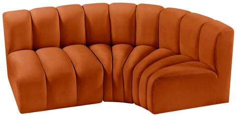 Briar Cognac 84 Velvet Upholstered Modular Sectional, 3-Piece