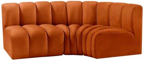 Briar Cognac 84 Velvet Upholstered Modular Sectional, 3-Piece