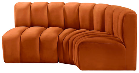 Briar Cognac 84 Velvet Upholstered Modular Sectional, 3-Piece