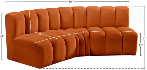 Yara 86" Velvet Upholstered Sectional, 3-Piece
