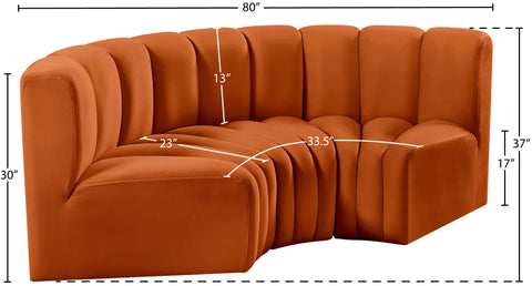 Briar Cognac 80 Velvet Upholstered Modular Sectional, 3-Piece