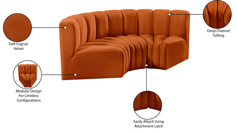 Briar Cognac 80 Velvet Upholstered Modular Sectional, 3-Piece