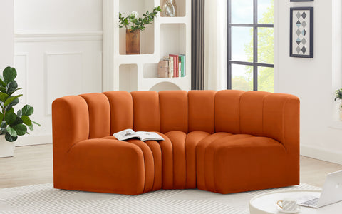 Briar Cognac 80 Velvet Upholstered Modular Sectional, 3-Piece