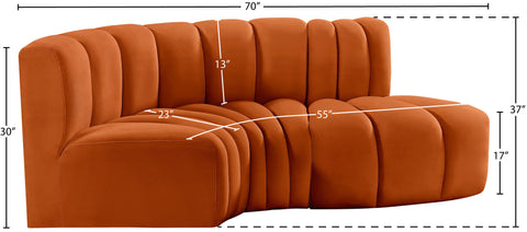 Briar Cognac 70 Velvet Upholstered Modular Sectional, 3-Piece