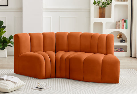 Briar Cognac 70 Velvet Upholstered Modular Sectional, 3-Piece