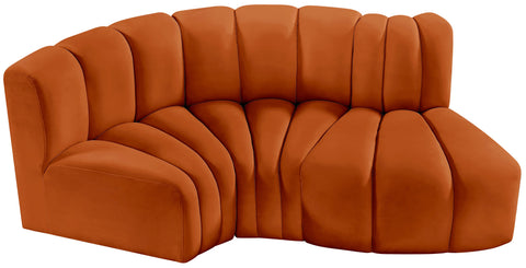Briar Cognac 70 Velvet Upholstered Modular Sectional, 3-Piece