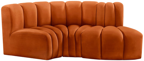 Briar Cognac 70 Velvet Upholstered Modular Sectional, 3-Piece