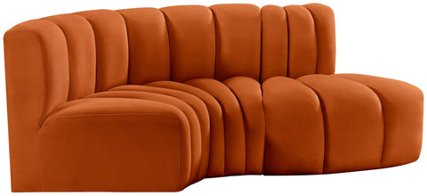 Briar Cognac 70 Velvet Upholstered Modular Sectional, 3-Piece