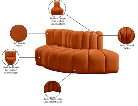 Briar Cognac 77 Velvet Upholstered Modular Sectional, 3-Piece