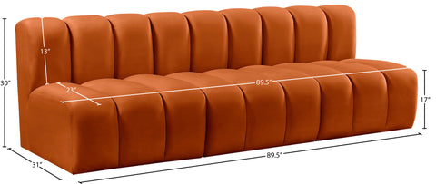 Briar Cognac 89.5 Velvet Upholstered Modular Sectional, 3-Piece