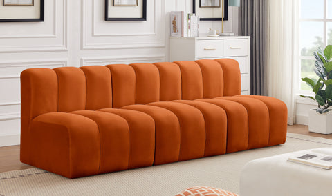 Briar Cognac 89.5 Velvet Upholstered Modular Sectional, 3-Piece