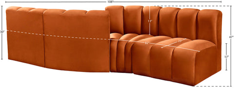 Briar Cognac 108 Velvet Upholstered Modular Sectional, 4-Piece