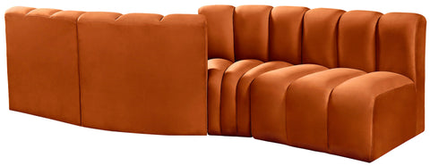 Briar Cognac 108 Velvet Upholstered Modular Sectional, 4-Piece