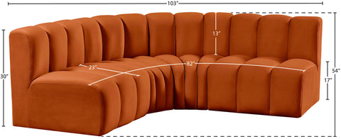 Briar Cognac 103 Velvet Upholstered Modular Sectional, 4-Piece