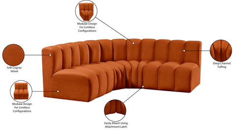 Briar Cognac 103 Velvet Upholstered Modular Sectional, 4-Piece