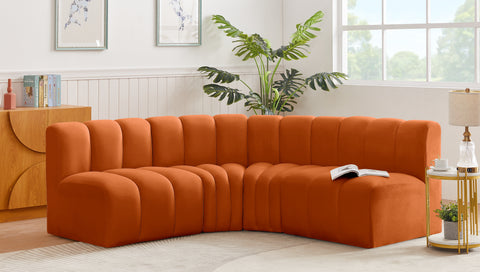 Briar Cognac 103 Velvet Upholstered Modular Sectional, 4-Piece