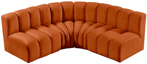 Briar Cognac 103 Velvet Upholstered Modular Sectional, 4-Piece