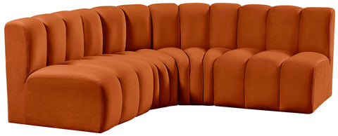 Briar Cognac 103 Velvet Upholstered Modular Sectional, 4-Piece