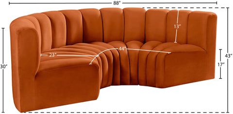 Briar Cognac 88 Velvet Upholstered Modular Sectional, 4-Piece